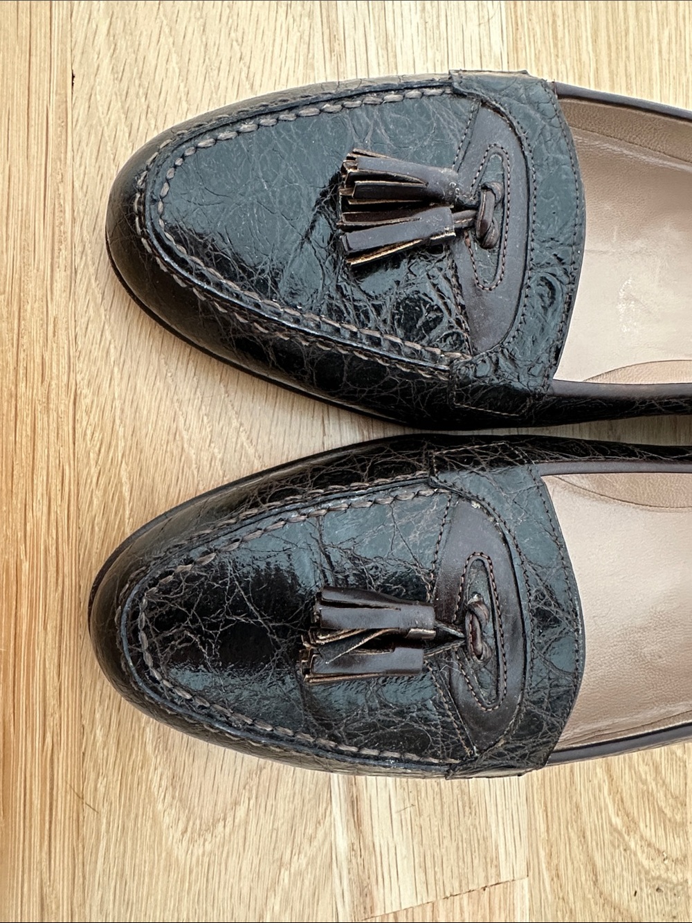 Vintage BALLY Italy brown faux alligator tassel loafer 10B - Picture 7 of 7